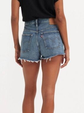 Levi's 501 Original Fit High Rise Classic Blue Frayed Denim Shorts